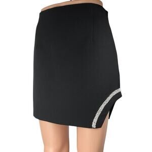 Zara Black Jeweled Rhinestone Embellished Slit Zipper Mini Pencil Skirt Size M